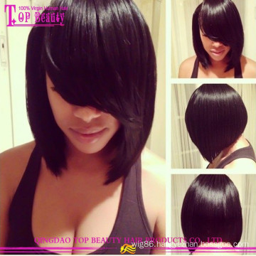 Qingdao hair wholesale cheap virgin brazilian human hair short bob silk top lace front wig